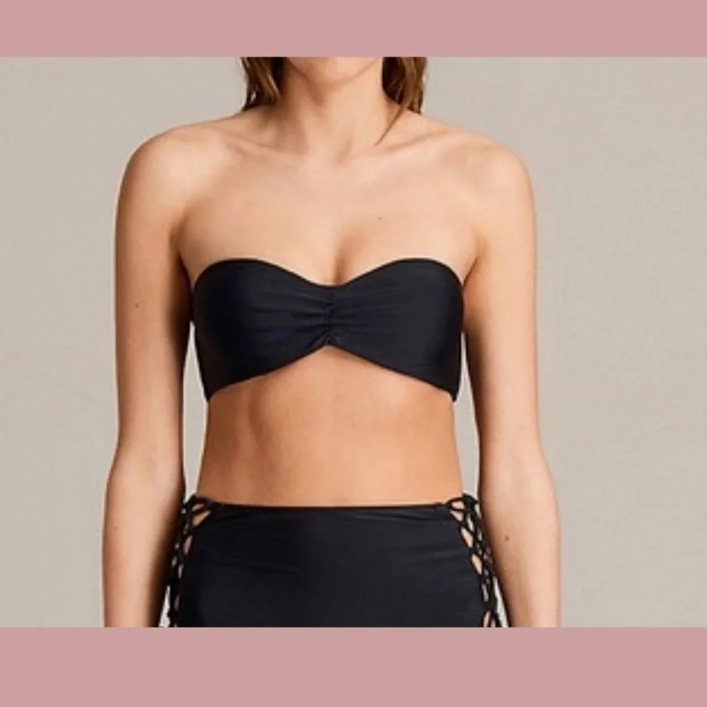 NEW AllSaints [ XS ] Sofia Bandeau‎ Ruched Bikini Top in Black